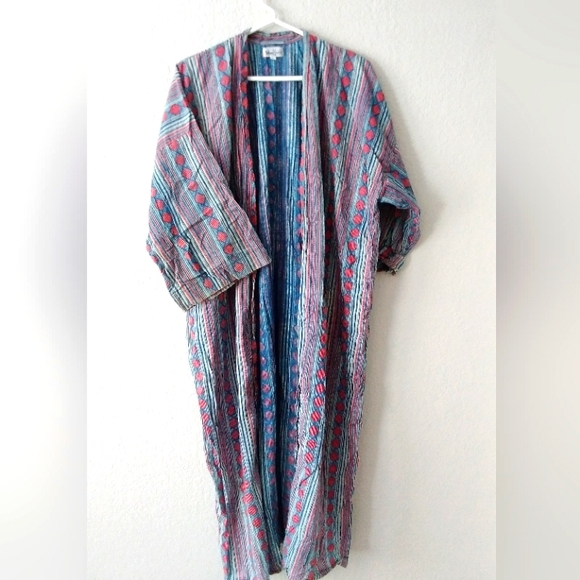 Anthropologie Other - Natural Habitat stripe cotton robe NO BELT red blue lounge swim resort boho lg
